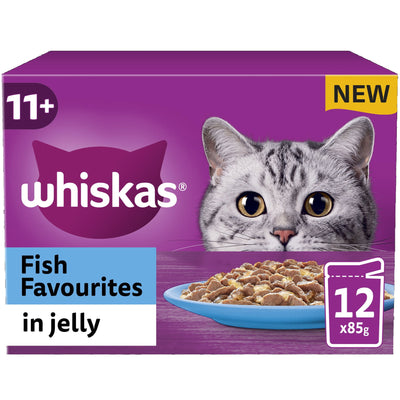 WHISKAS 11+ Fish Favourites Senior Wet Cat Food Pouch in Jelly 12 x 85g
