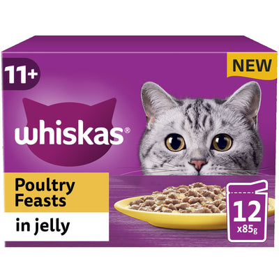 WHISKAS 11+ Poultry Feasts Senior Wet Cat Food Pouch in Jelly 12 x 85g