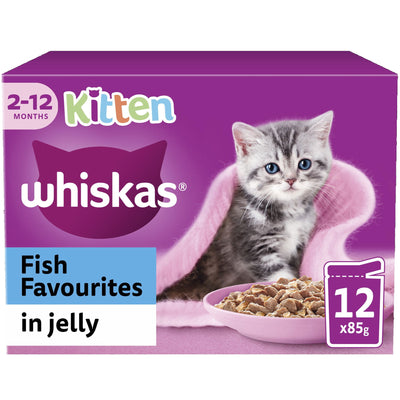 WHISKAS Kitten Fish Favourites Wet Cat Food Pouch in Jelly 12 x 85g