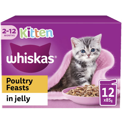 WHISKAS Kitten Poultry Feasts Wet Cat Food Pouch in Jelly 12 x 85g