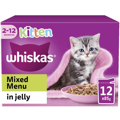 WHISKAS Kitten Mixed Menu Wet Cat Food Pouch in Jelly 12 x 85g