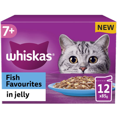 WHISKAS 7+ Fish Favourites Senior Wet Cat Food Pouch in Jelly 12 x 85g