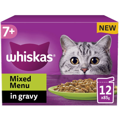 WHISKAS 7+ Mixed Menu Senior Wet Cat Food Pouch in Gravy 12 x 85g