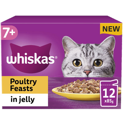 WHISKAS 7+ Poultry Feasts Senior Wet Cat Food Pouch in Jelly 12 x 85g