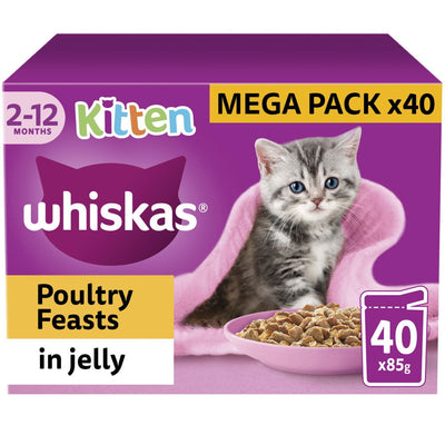 WHISKAS Kitten Poultry Feasts Wet Cat Food Pouch in Jelly 40 x 85g