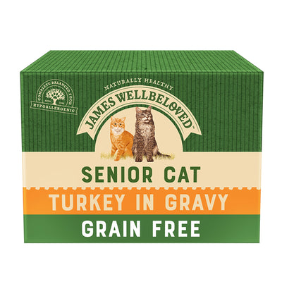 James Wellbeloved Grain Free Senior Wet Cat Food Turkey Gravy Pouch 12x85g