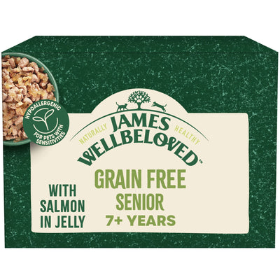 James Wellbeloved Grain Free Senior 7+ Cat Wet Food Pouch Salmon in Jelly 12x85g