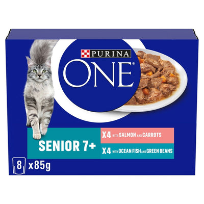 Purina One Senior 7+ Wet Cat Food Salmon Ocean Fish 8x85g