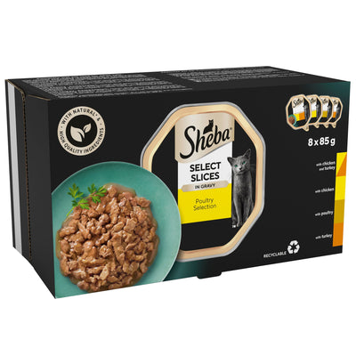SHEBA Select Slices Cat Food Tray Mixed Poultry Collection in Gravy 8 x 85g
