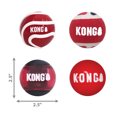 KONG Signature Balls 4-Pk Assorted Md
