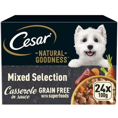 CESAR NATURAL GOODNESS Grain Free Adult Dog Food Mix Casserole 24x100g Tray