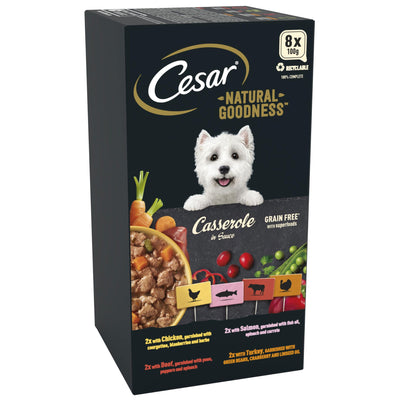 CESAR NATURAL GOODNESS Grain Free Adult Dog Food Mix Casserole 8x100g Tray