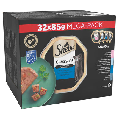 SHEBA Classics Adult Wet Cat Food Ocean Selection in Terrine 32 x 85g Tray