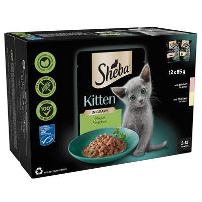 SHEBA Mixed Selection Kitten Wet Cat Food in Gravy 12 x 85g Pouch