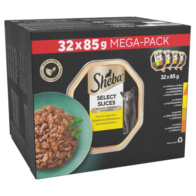 SHEBA Select Slices Wet Cat Food Trays Poultry Selection in Gravy 32 x 85g