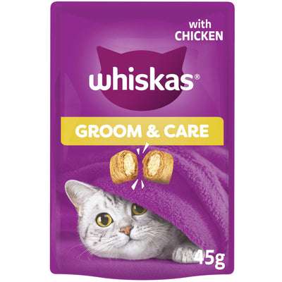 WHISKAS Groom & Care Adult Cat Treats with Chicken 45g