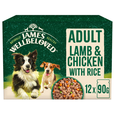 James Wellbeloved Adult Wet Dog Food Lamb Chicken & Rice Gravy Pouch 12x90g