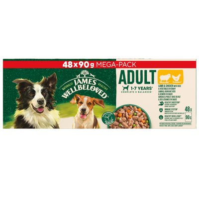 James Wellbeloved Adult Wet Dog Food Lamb Chicken & Rice Pack Pouch 48x90g