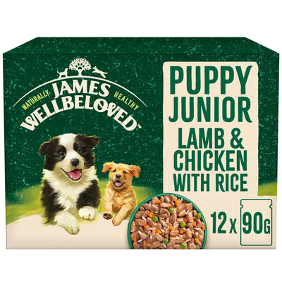 James Wellbeloved Puppy Wet Dog Food Lamb Chicken Rice Gravy Pouch 12x90g