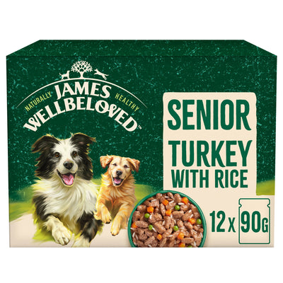 James Wellbeloved Senior Wet Dog Food Turkey and Rice in Gravy Pouch 12x90g