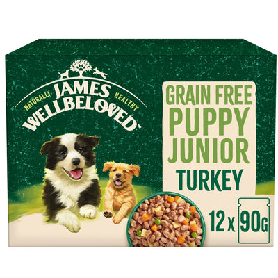 James Wellbeloved Grain Free Puppy Wet Dog Food Turkey Gravy Pouch 12x90g
