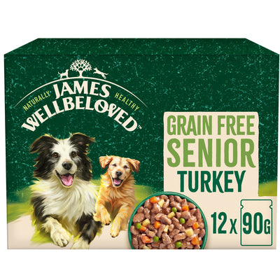 James Wellbeloved Grain Free Senior Wet Dog Food Turkey Gravy Pouch 12x90g