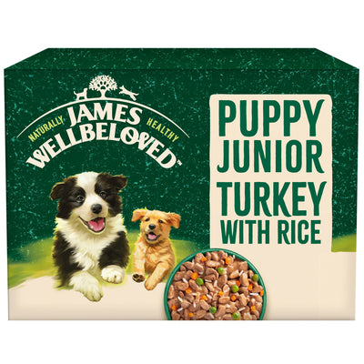 James Wellbeloved Puppy Wet Dog Food Turkey & Rice in Gravy Pouch 12 x 90g