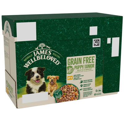 James Wellbeloved Grain Free Puppy Wet Food Lamb Chicken Gravy Pouch 12x90g