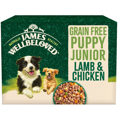 James Wellbeloved Grain Free Puppy Wet Food Lamb Chicken Gravy Pouch 12x90g