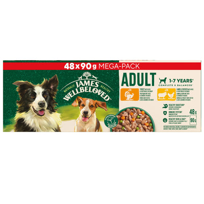 James Wellbeloved Adult Wet Dog Food Turkey & Rice Mega Pack Pouch 48x90g