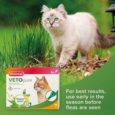 Beaphar VETOpure Plant-Based Protection Flea Spot-On for Cats 6 Pipettes