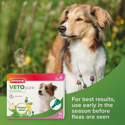 Beaphar VETOpure Plant-Based Protection Flea Spot-On for Dogs under 15 kg 3 Pipettes