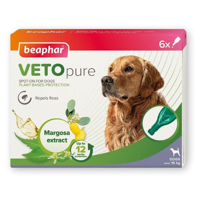 Beaphar VETOpure Plant-Based Protection Flea Spot-On for Dogs over 15 kg 6 Pipettes