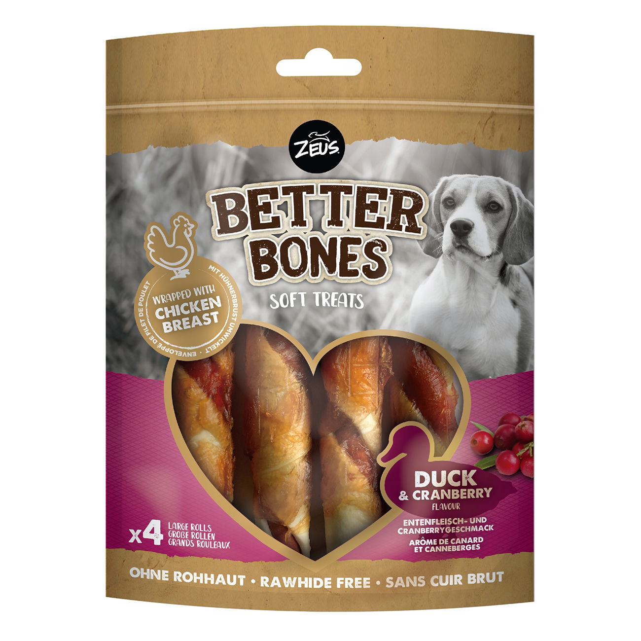Zeus Better Bones Duck & Cranberry Large Rolls