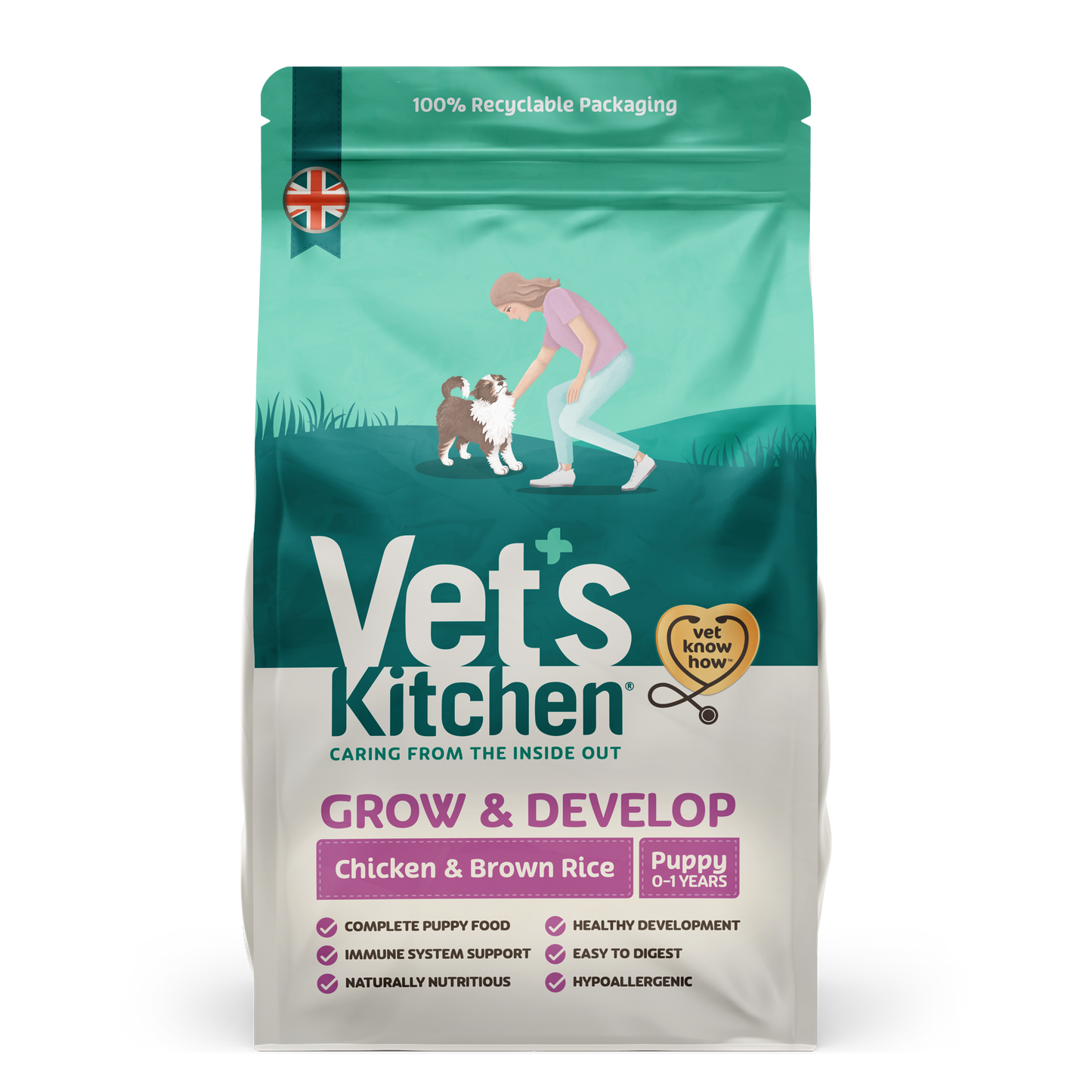 Vet's Kitchen Grow & Develop Dry Dog Food Chicken & Brown Rice - 1kg