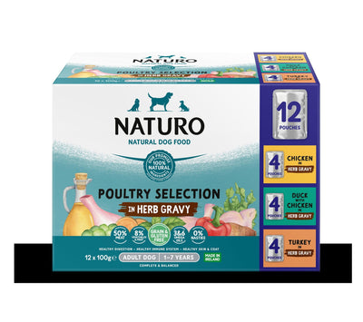Naturo Adult Dog GGF Pouch Poultry Selection in Herb Gravy 100gx12