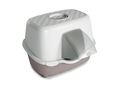 Stefanplast Tres Chic Outdoor Hooded Litter Tray - White/Grey