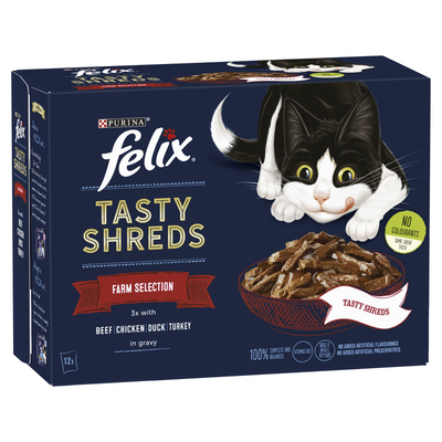 Felix Tasty Shreds Farm Selection in Gravy Cat Food 12x80g