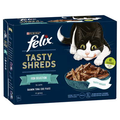 Felix Tasty Shreds Fish Selection in Gravy Cat Food 12x80g