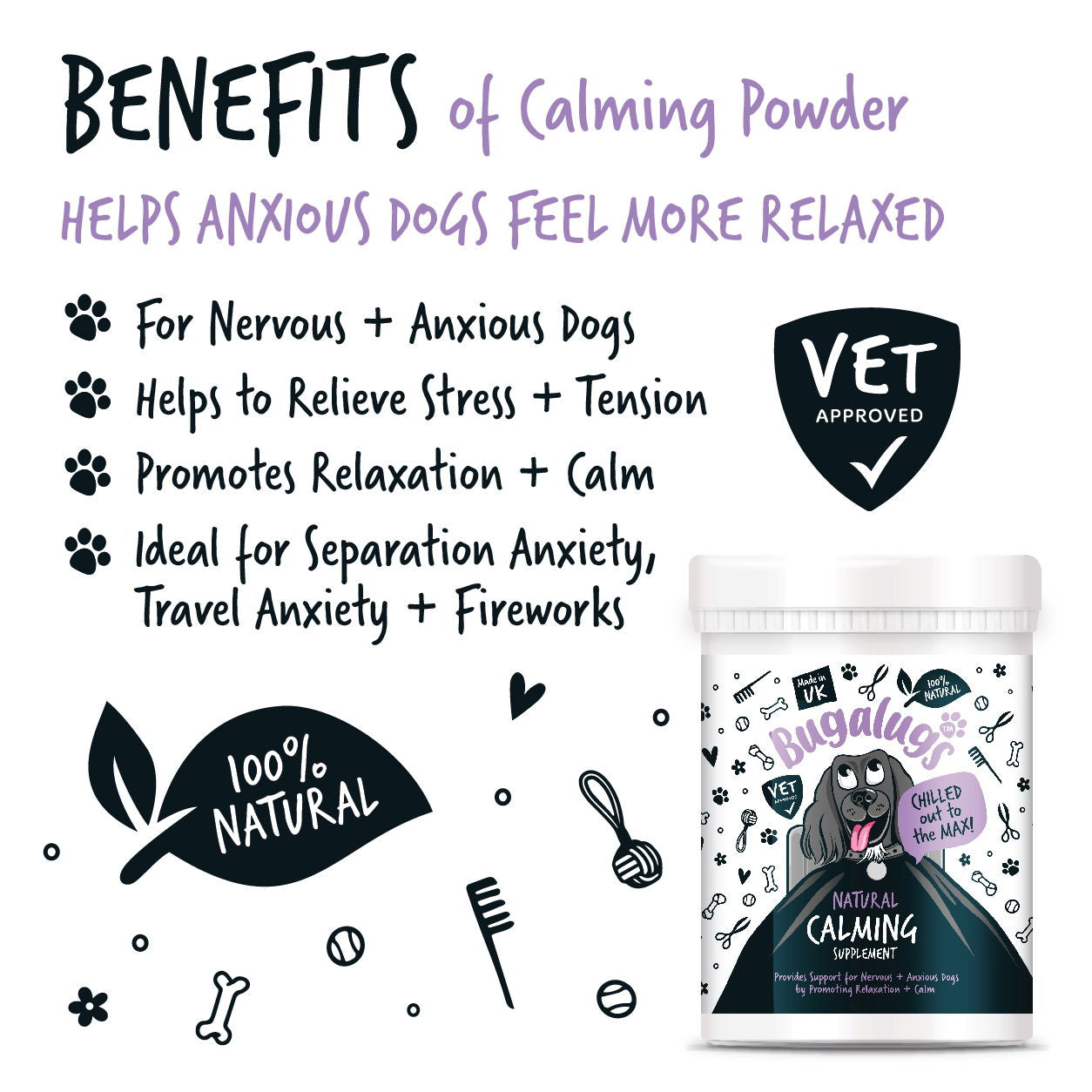 Calming Powder Supplement 200g Pot with spoon