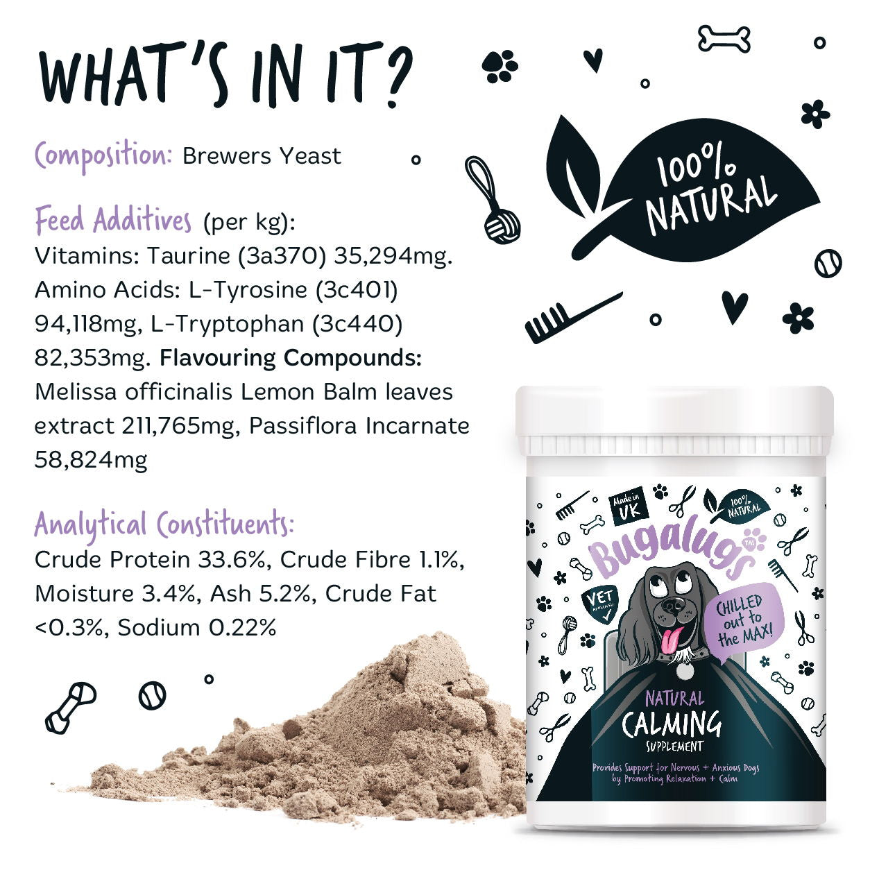 Calming Powder Supplement 200g Pot with spoon