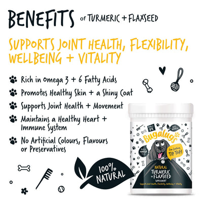 Turmeric & Flaxseed Supplement 200g Pot with spoon