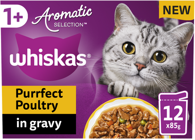 WHISKAS 1+ Cat Pouches Aromatic Poultry in Gravy 12x85g