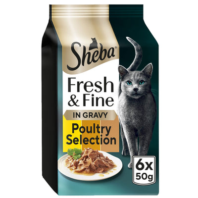 SHEBA Fresh & Fine Cat Pouches with Chicken & Turkey & Duck in Gravy 6x50g