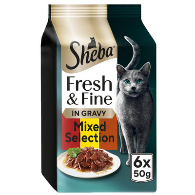 SHEBA Fresh & Fine Cat Pouches with Beef & Chicken & Lamb in Gravy 6x50g