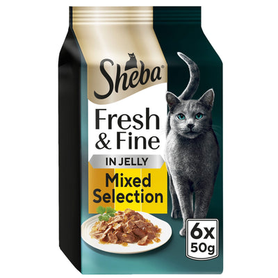 SHEBA Fresh & Fine Cat Pouches with Chicken & Turkey & Poultry in Jelly 6x50g