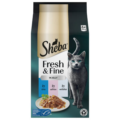 SHEBA Fresh & Fine Cat Pouches with Tuna & Salmon & Trout in Jelly 6x50g