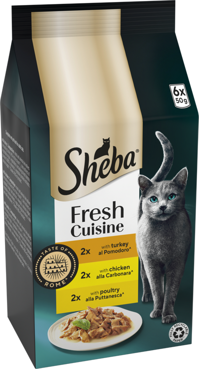 SHEBA Fresh Cuisine Taste of Rome Cat Pouches with Turkey & Chicken & Poultry in Gravy 6x50g