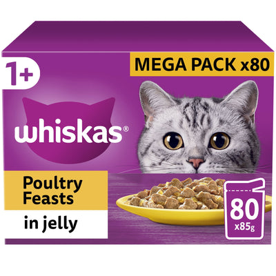 WHISKAS 1+ Cat Pouches Poultry Selection in Jelly 80x85g