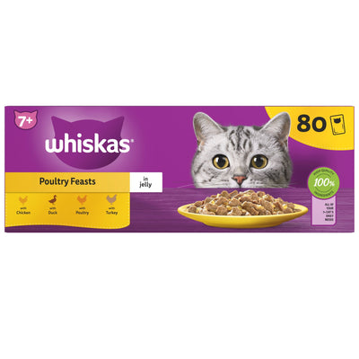 WHISKAS 7+ Cat Pouches Poultry Feasts in Jelly 80x85g